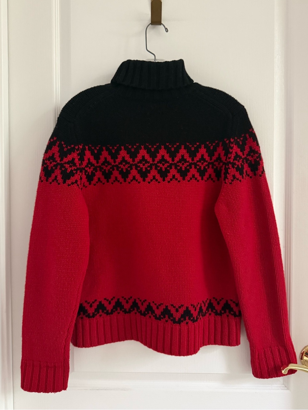Kate Hill Lambs Wool Black Red Fair Isle Turtleneck Patterned Women's Sweater LP - Picture 12 of 12